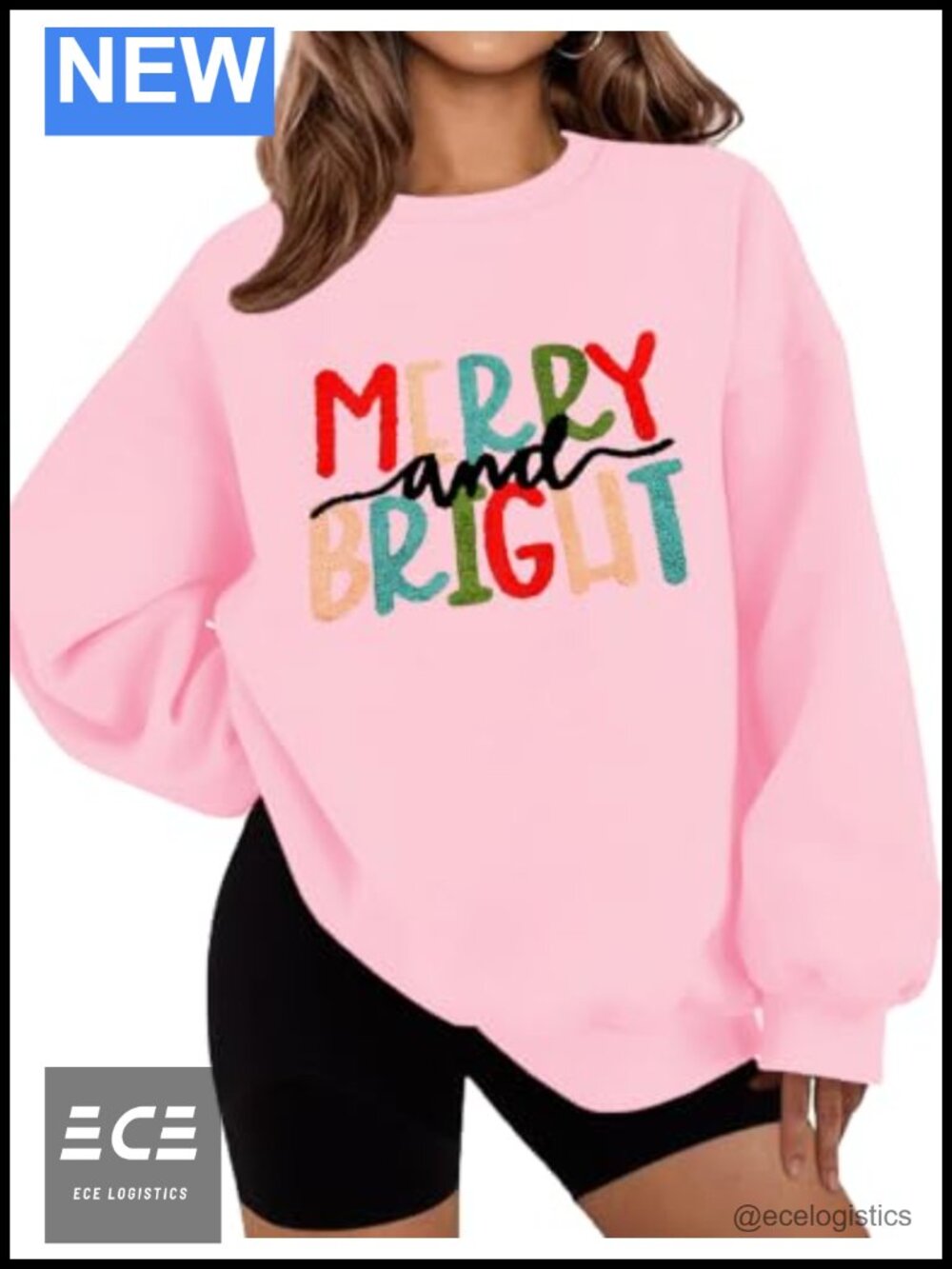 Oversized Chenille Patch Christmas Crewneck Sweatshirt Pullover